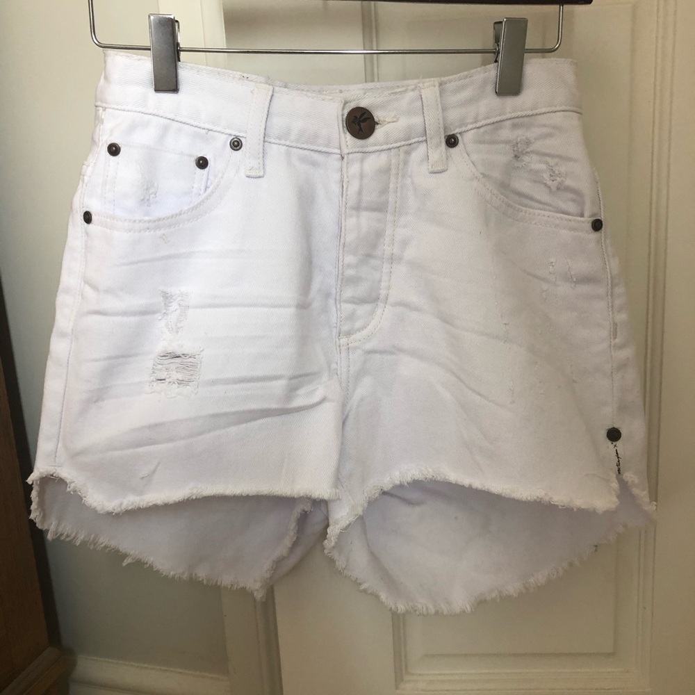 One Teaspoon White Distressed Denim Shorts